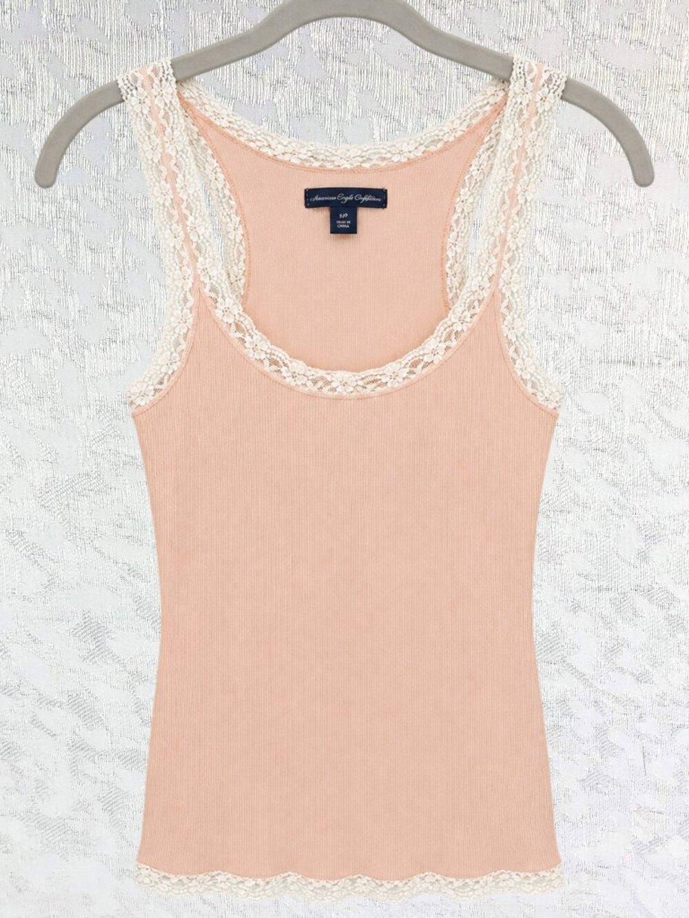 American Eagle Outfitters Peach Floral Lace Trim Soft Stretch Camisole Size S